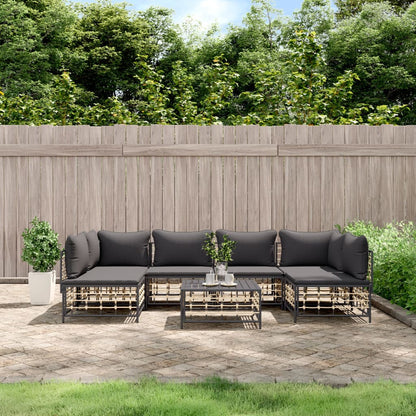vidaXL Salon de jardin 7 pièces avec coussins anthracite résine tressée