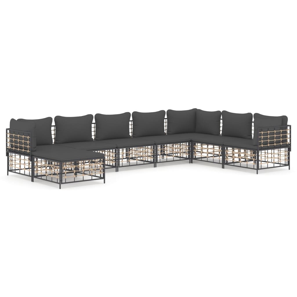 vidaXL Salon de jardin 8 pcs avec coussins Anthracite Résine tressée