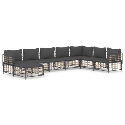 vidaXL Salon de jardin 8 pcs avec coussins Anthracite Résine tressée