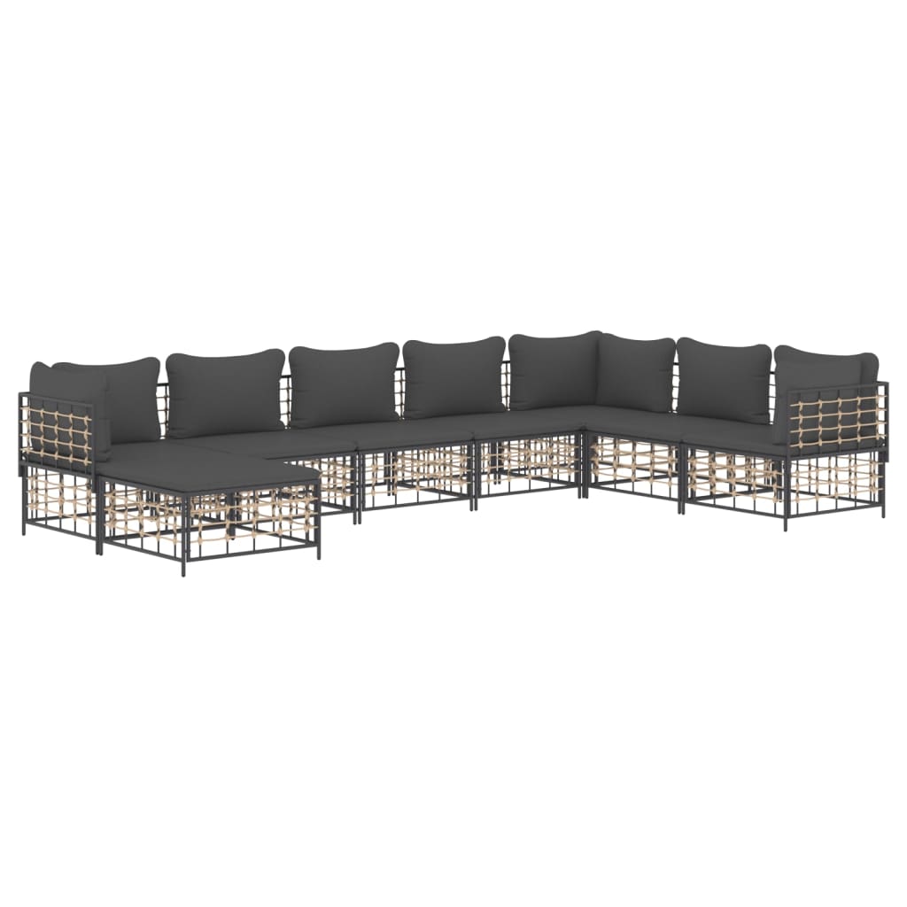 vidaXL Salon de jardin 8 pcs avec coussins Anthracite Résine tressée