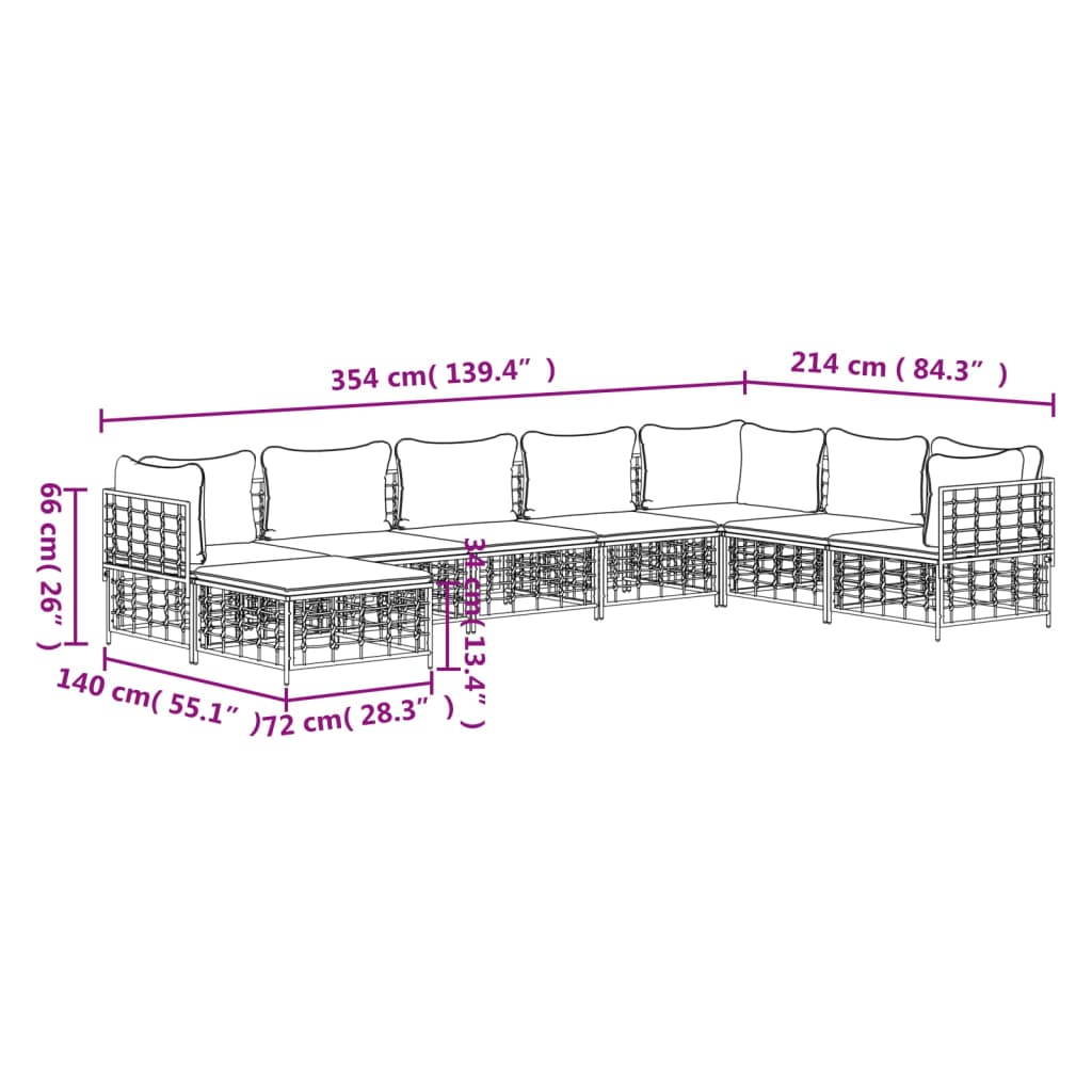 vidaXL Salon de jardin 8 pcs avec coussins Anthracite Résine tressée