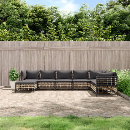 vidaXL Salon de jardin 8 pcs avec coussins Anthracite Résine tressée