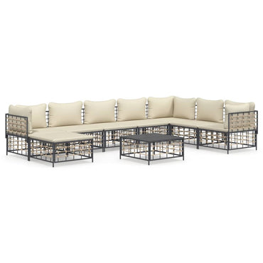 vidaXL Salon de jardin 9 pcs avec coussins anthracite résine tressée