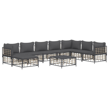 vidaXL Salon de jardin 9 pcs avec coussins anthracite résine tressée