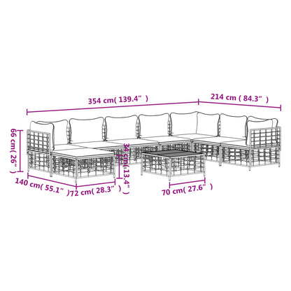 vidaXL Salon de jardin 9 pcs avec coussins anthracite résine tressée