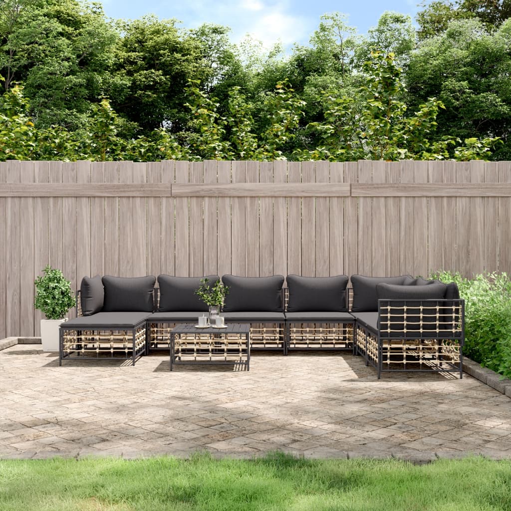 vidaXL Salon de jardin 9 pcs avec coussins anthracite résine tressée
