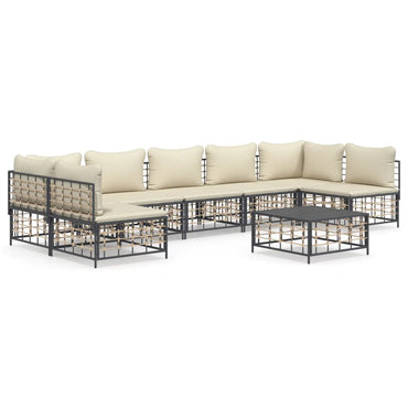 vidaXL Salon de jardin 8 pcs avec coussins Anthracite Résine tressée
