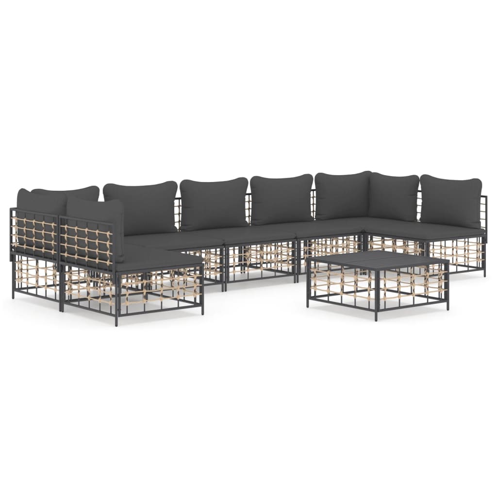 vidaXL Salon de jardin 8 pcs avec coussins Anthracite Résine tressée
