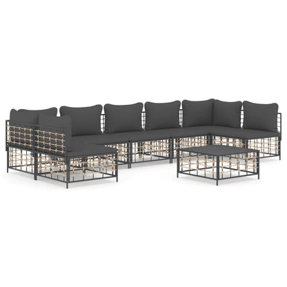 vidaXL Salon de jardin 8 pcs avec coussins Anthracite Résine tressée
