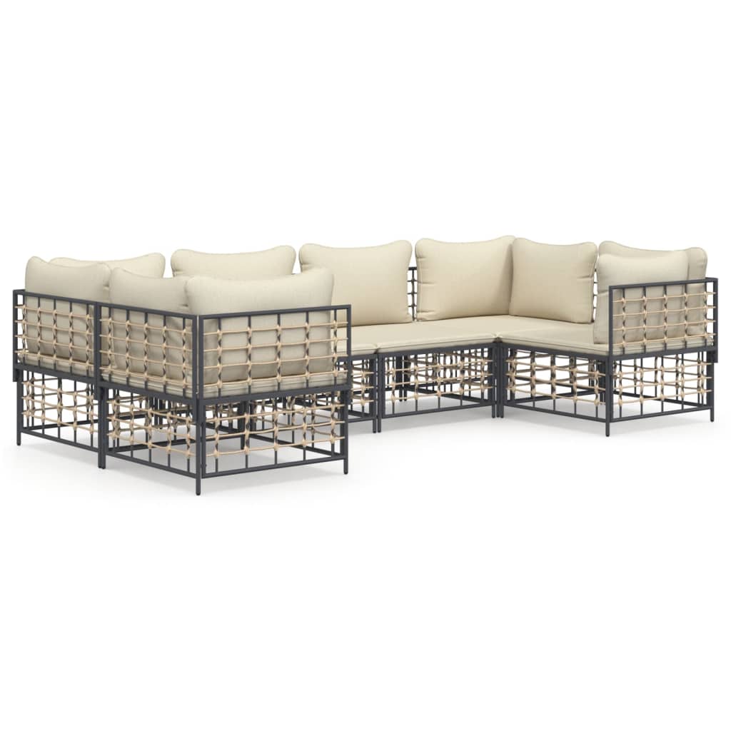 vidaXL Salon de jardin 6 pcs avec coussins Anthracite Résine tressée