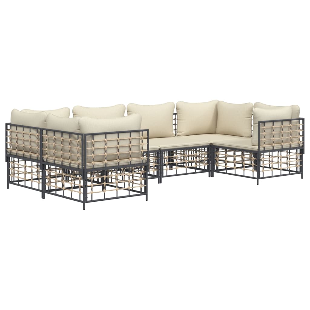 vidaXL Salon de jardin 6 pcs avec coussins Anthracite Résine tressée