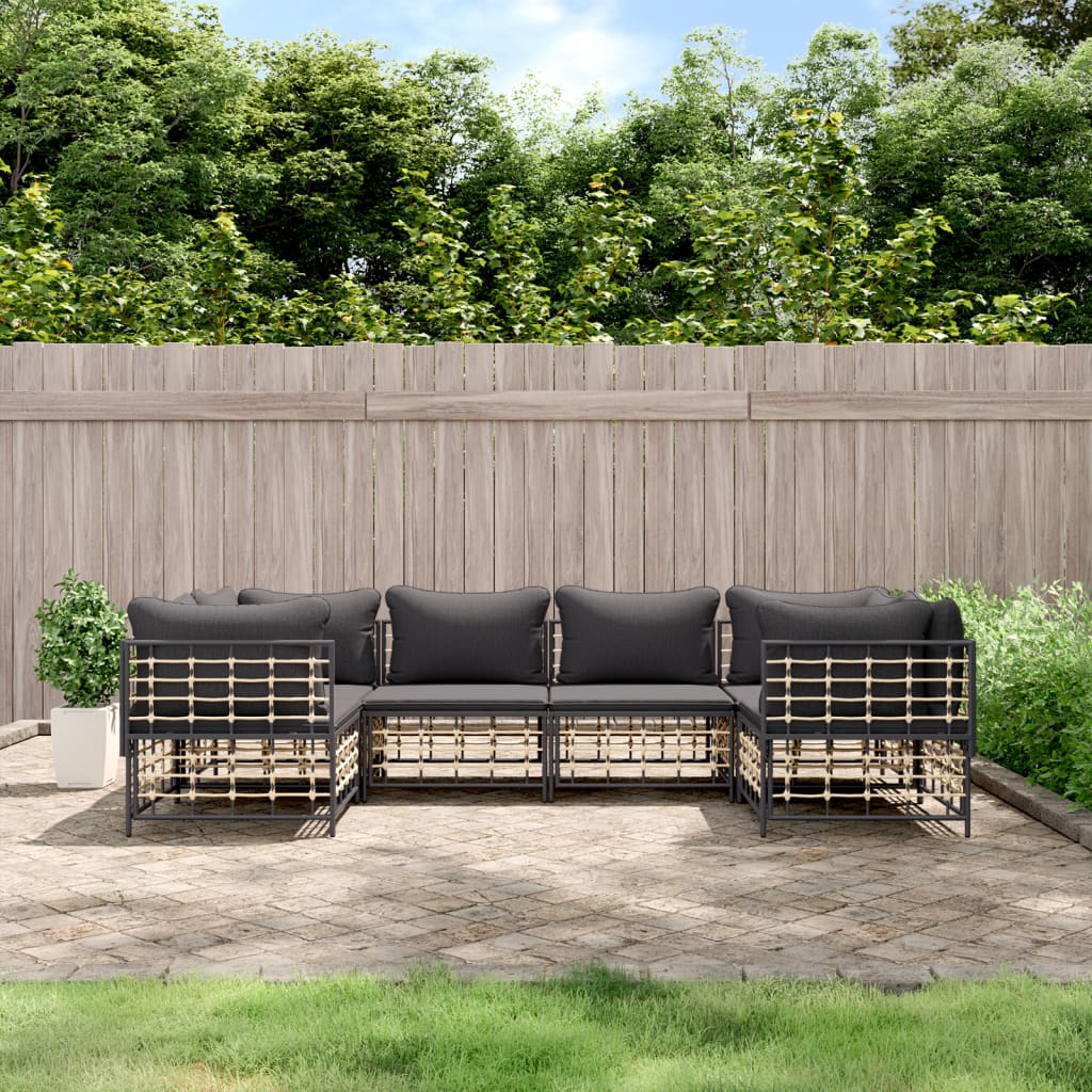 vidaXL Salon de jardin 6 pcs avec coussins Anthracite Résine tressée
