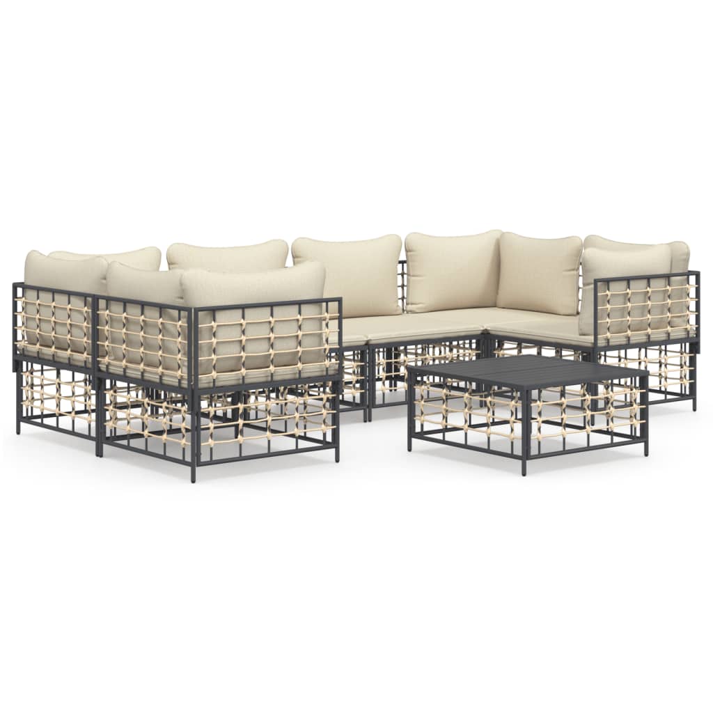 vidaXL 7-tlg. Garten-Lounge-Set mit Kissen Anthrazit Poly Rattan