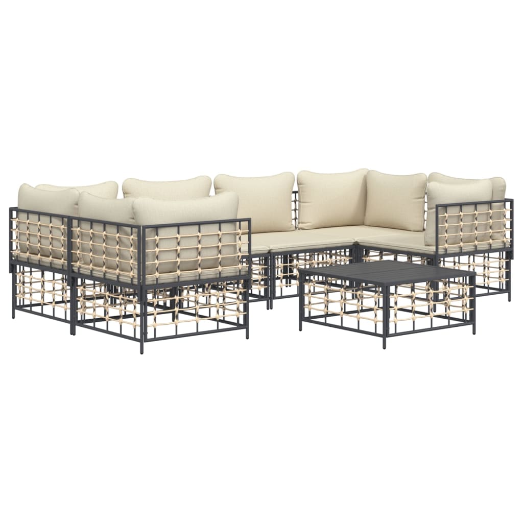 vidaXL 7-tlg. Garten-Lounge-Set mit Kissen Anthrazit Poly Rattan