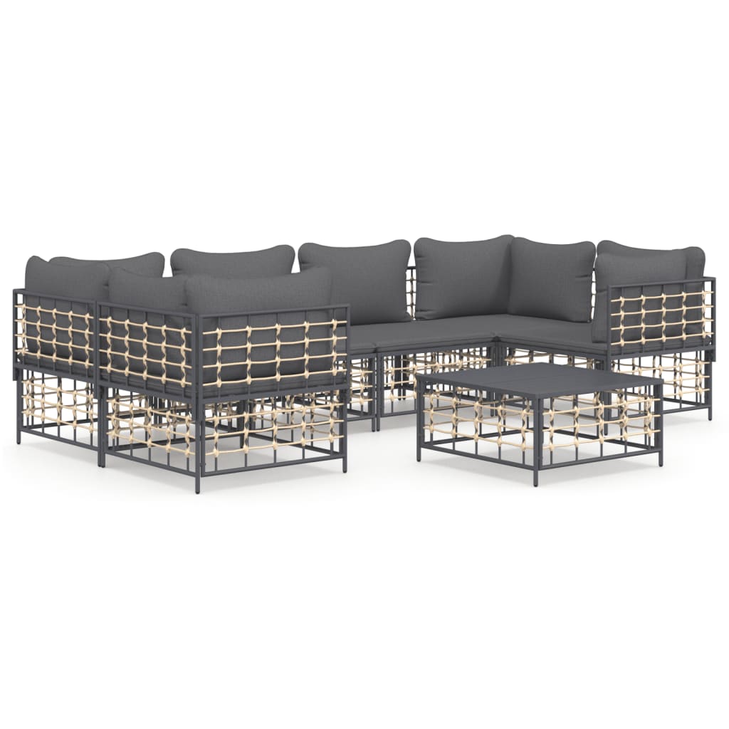 vidaXL Salon de jardin 7 pièces avec coussins anthracite résine tressée