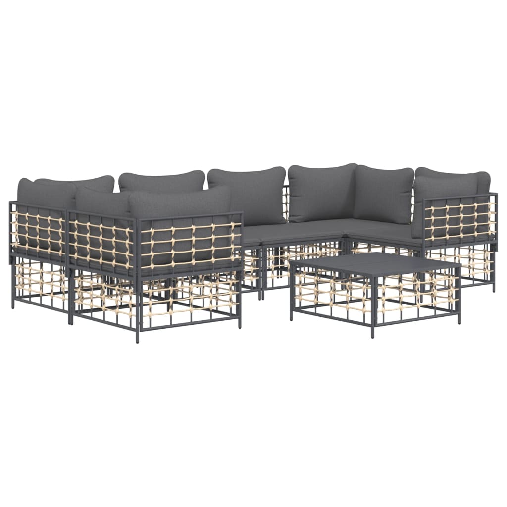 vidaXL Salon de jardin 7 pièces avec coussins anthracite résine tressée