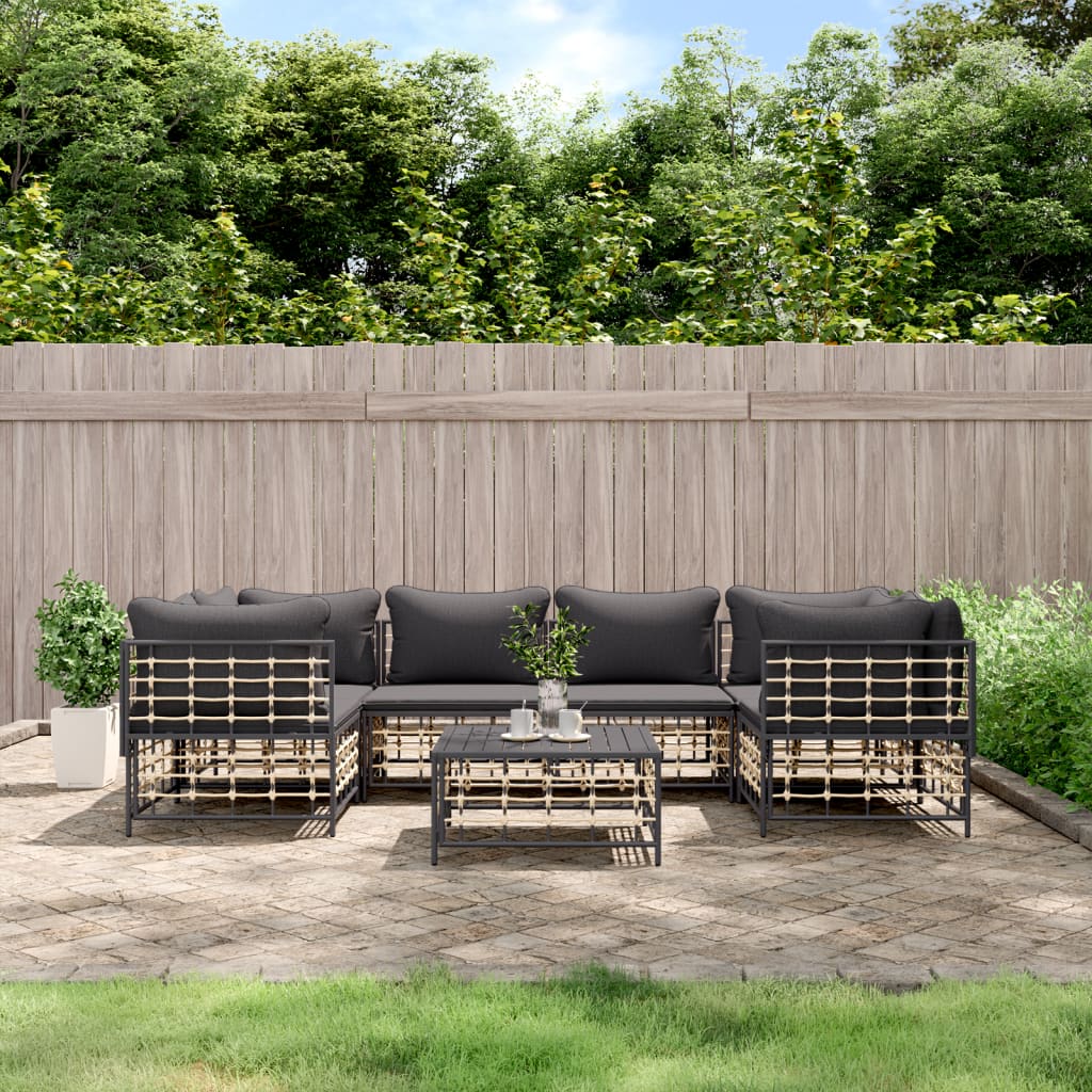 vidaXL Salon de jardin 7 pièces avec coussins anthracite résine tressée