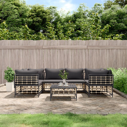 vidaXL Salon de jardin 7 pièces avec coussins anthracite résine tressée