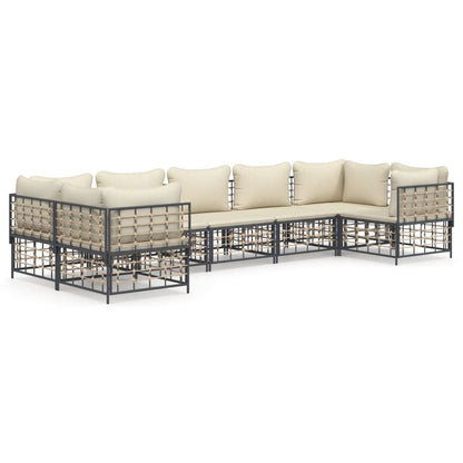 vidaXL Salon de jardin 7 pièces avec coussins anthracite résine tressée