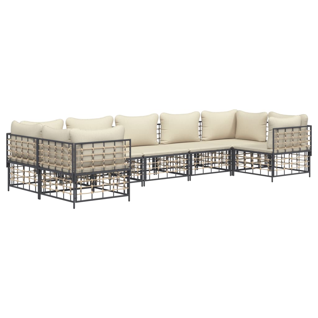 vidaXL Salon de jardin 7 pièces avec coussins anthracite résine tressée