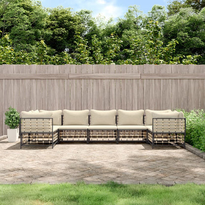 vidaXL Salon de jardin 7 pièces avec coussins anthracite résine tressée