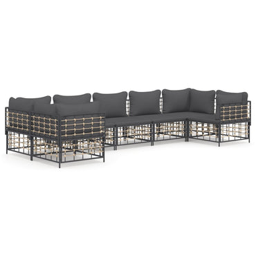 vidaXL Salon de jardin 7 pièces avec coussins anthracite résine tressée