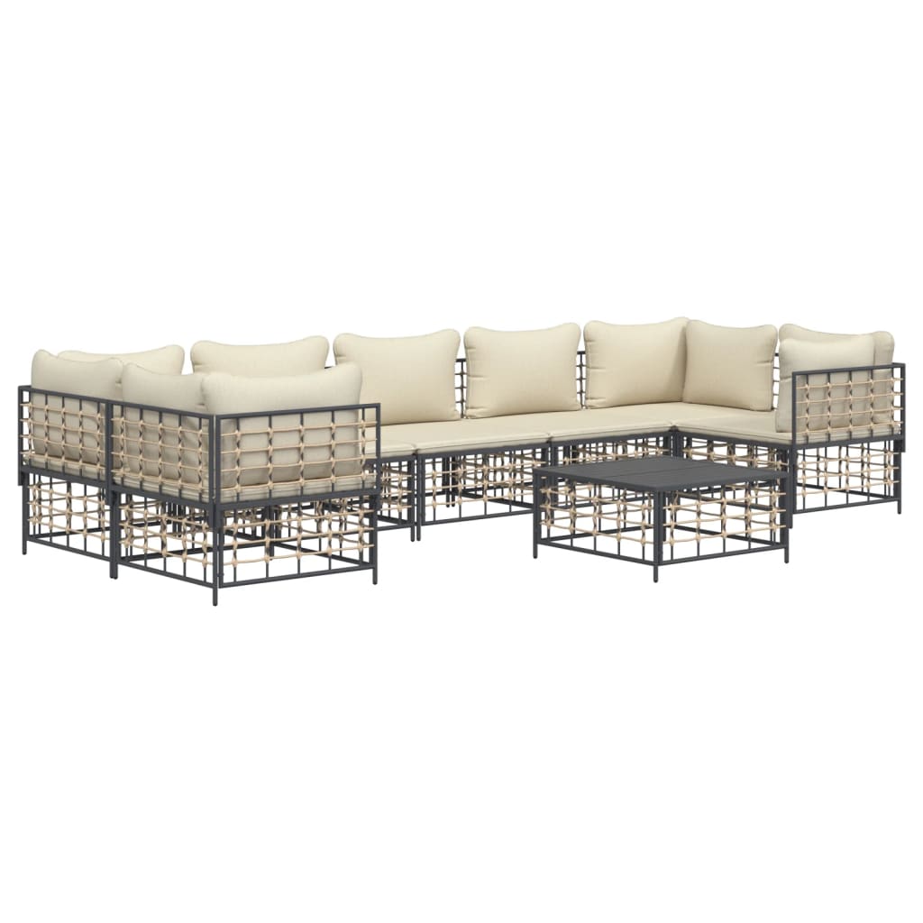 vidaXL Salon de jardin 8 pcs avec coussins Anthracite Résine tressée