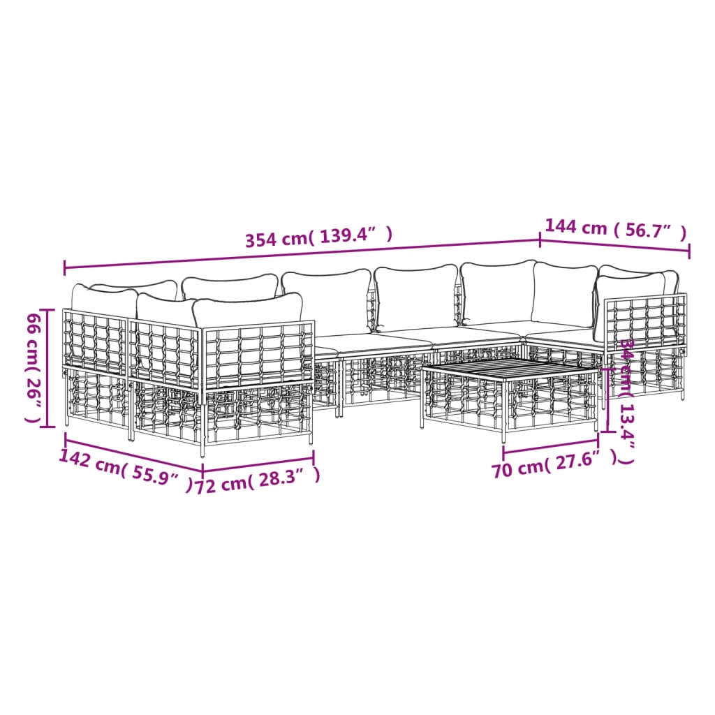 vidaXL Salon de jardin 8 pcs avec coussins Anthracite Résine tressée
