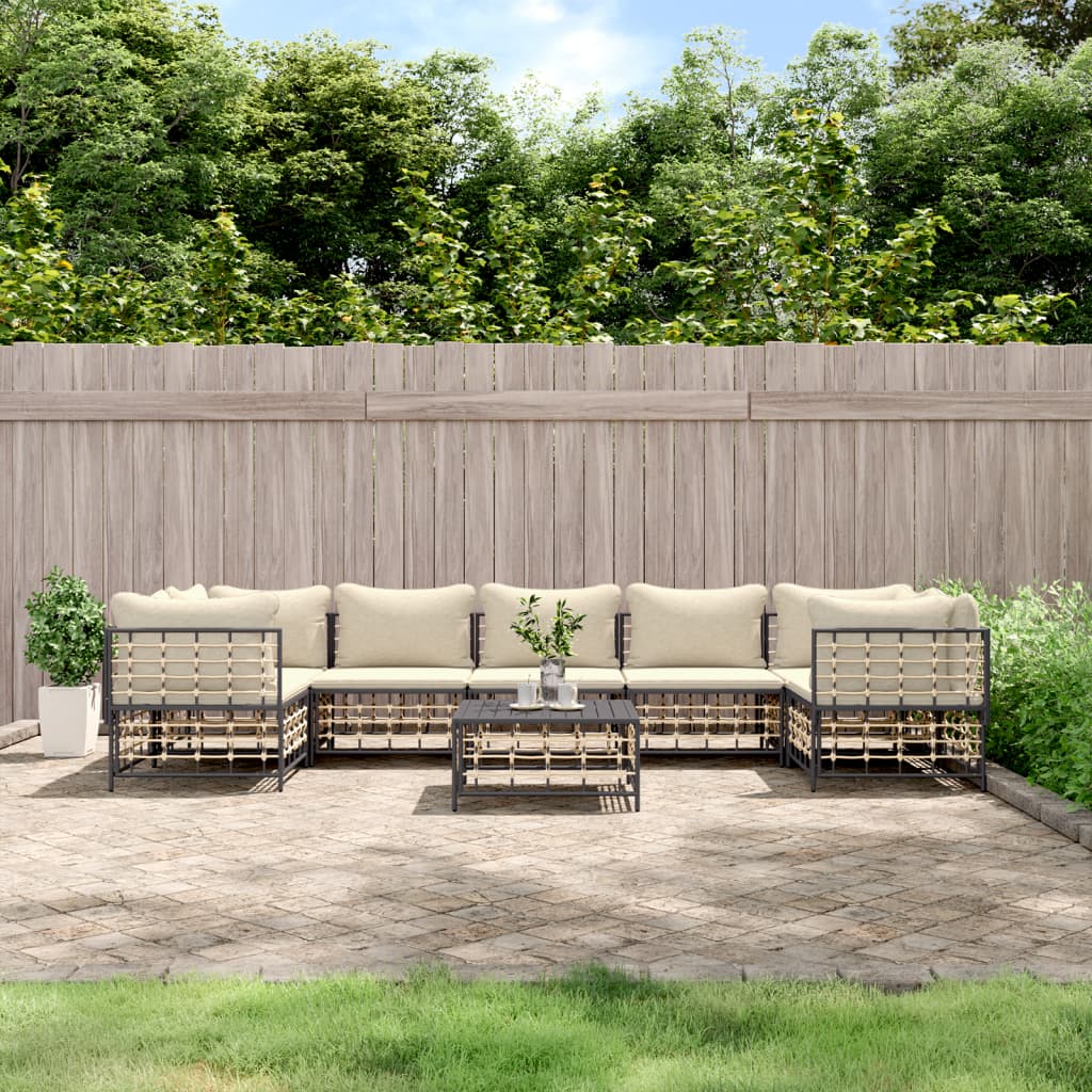 vidaXL Salon de jardin 8 pcs avec coussins Anthracite Résine tressée
