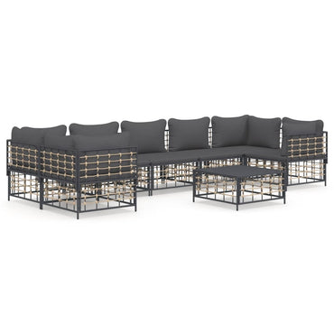 vidaXL Salon de jardin 8 pcs avec coussins Anthracite Résine tressée