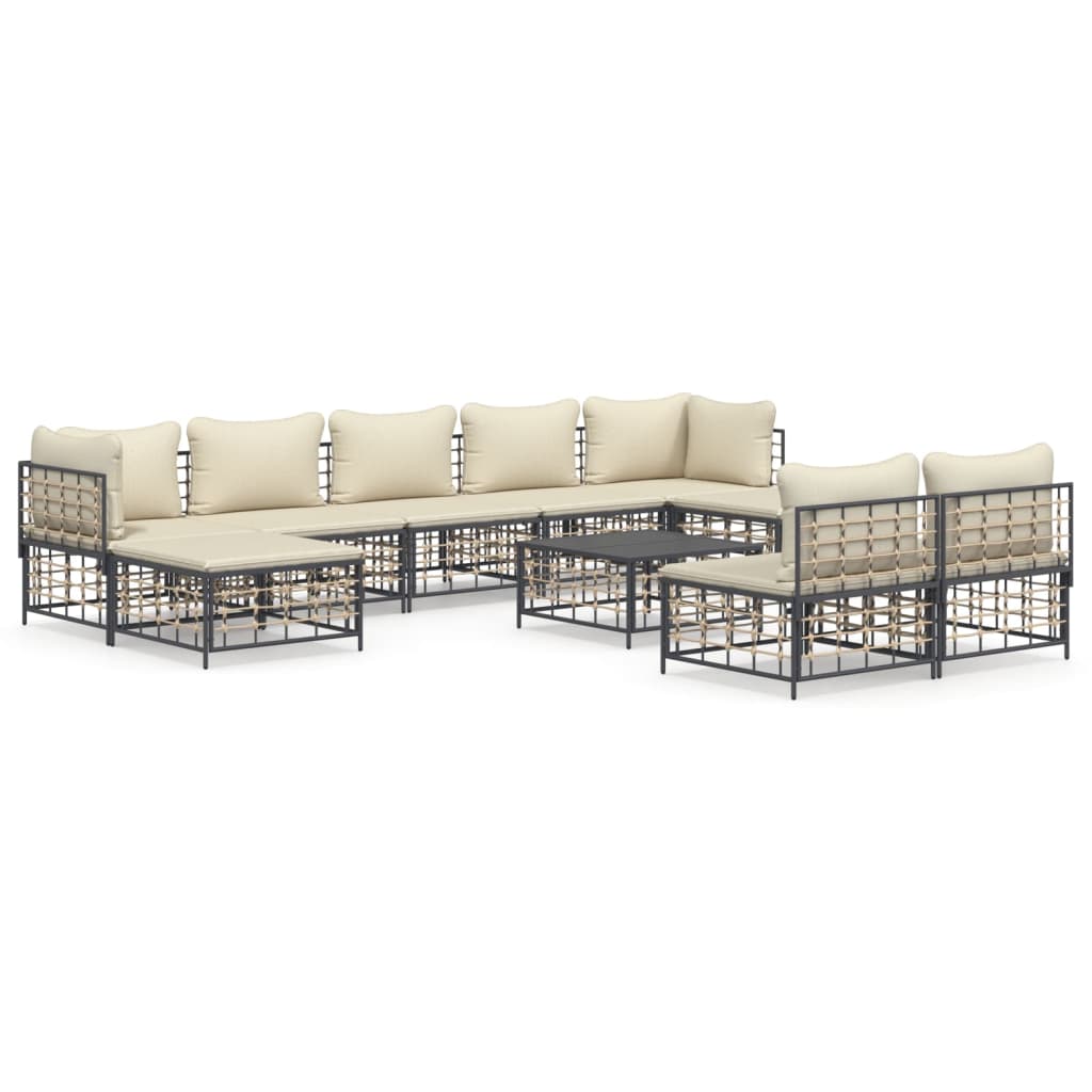 vidaXL Salon de jardin 10 pcs avec coussins anthracite résine tressée