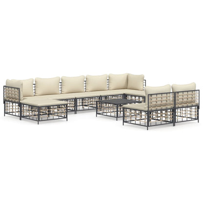 vidaXL Salon de jardin 10 pcs avec coussins anthracite résine tressée