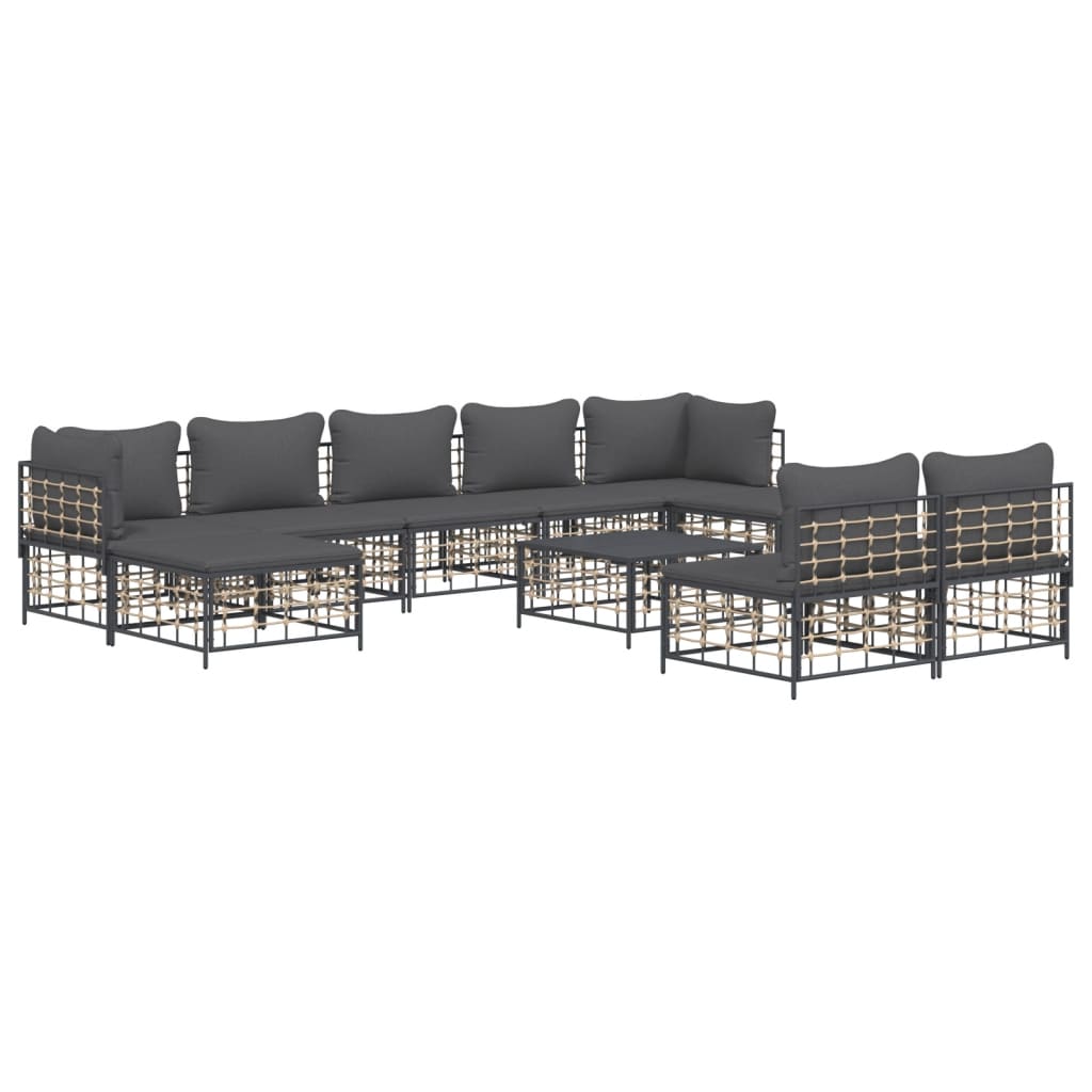 vidaXL Salon de jardin 10 pcs avec coussins anthracite résine tressée