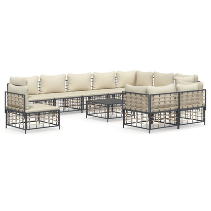 vidaXL Salon de jardin 11 pièces avec coussins Résine tressée anthracite