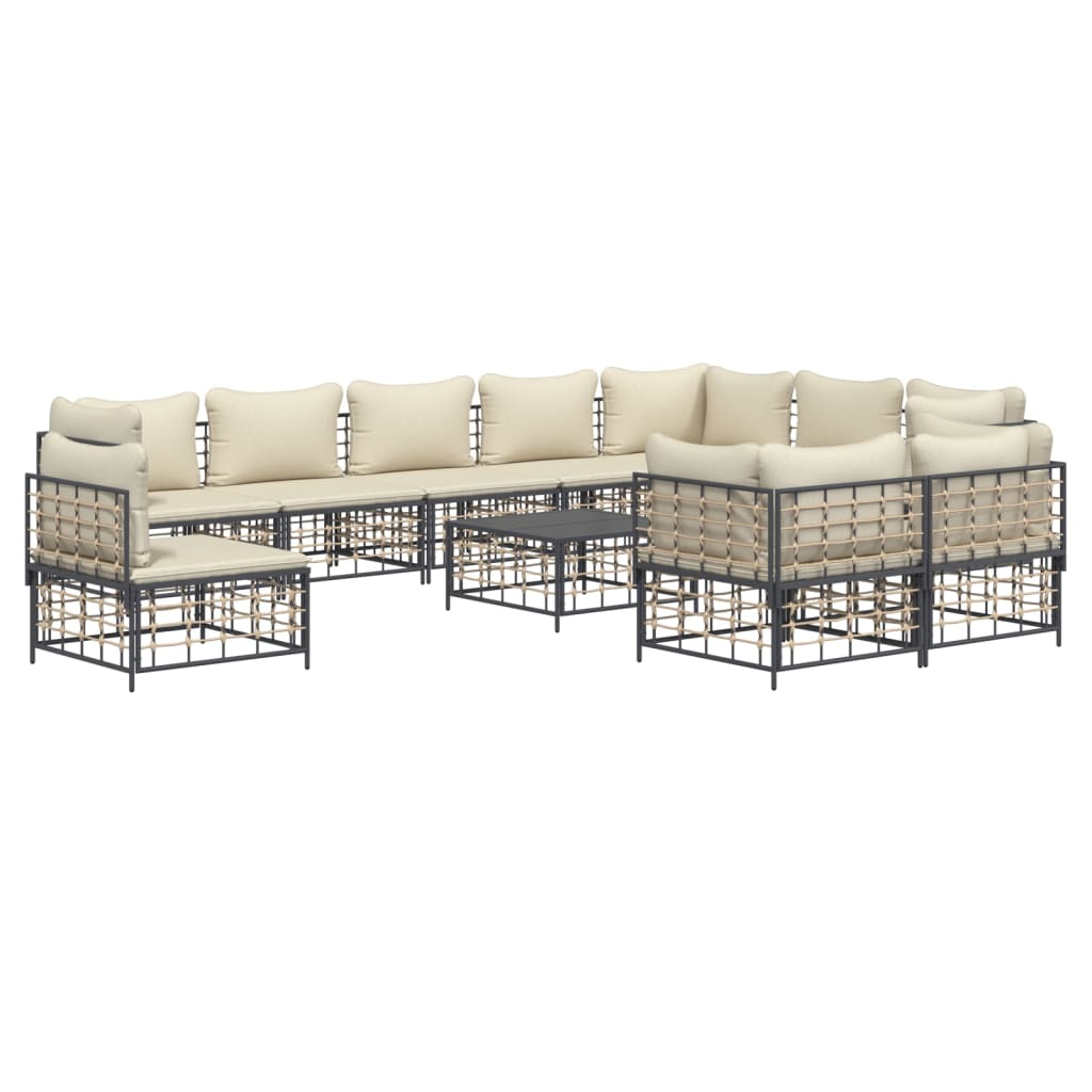 vidaXL Salon de jardin 11 pièces avec coussins Résine tressée anthracite