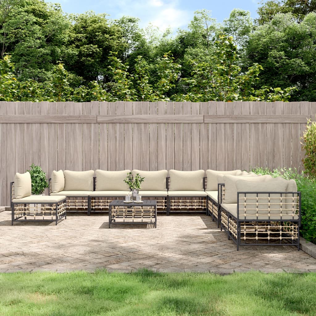 vidaXL Salon de jardin 11 pièces avec coussins Résine tressée anthracite