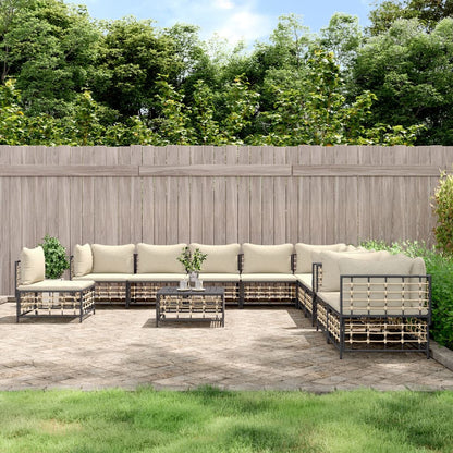 vidaXL Salon de jardin 11 pièces avec coussins Résine tressée anthracite