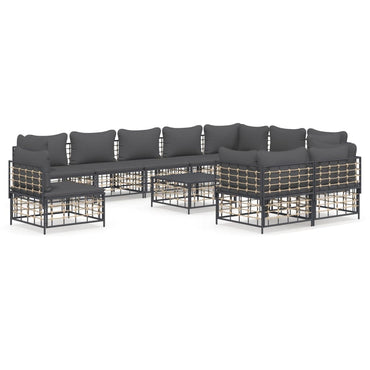 vidaXL Salon de jardin 11 pièces avec coussins Résine tressée anthracite