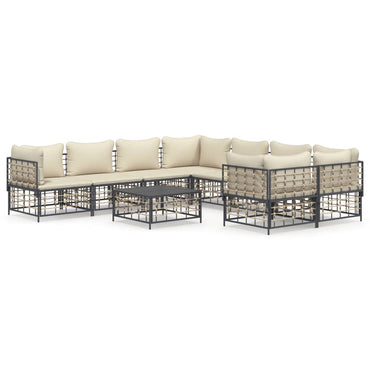 vidaXL Salon de jardin 9 pcs avec coussins anthracite résine tressée