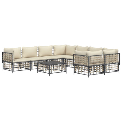 vidaXL Salon de jardin 9 pcs avec coussins anthracite résine tressée