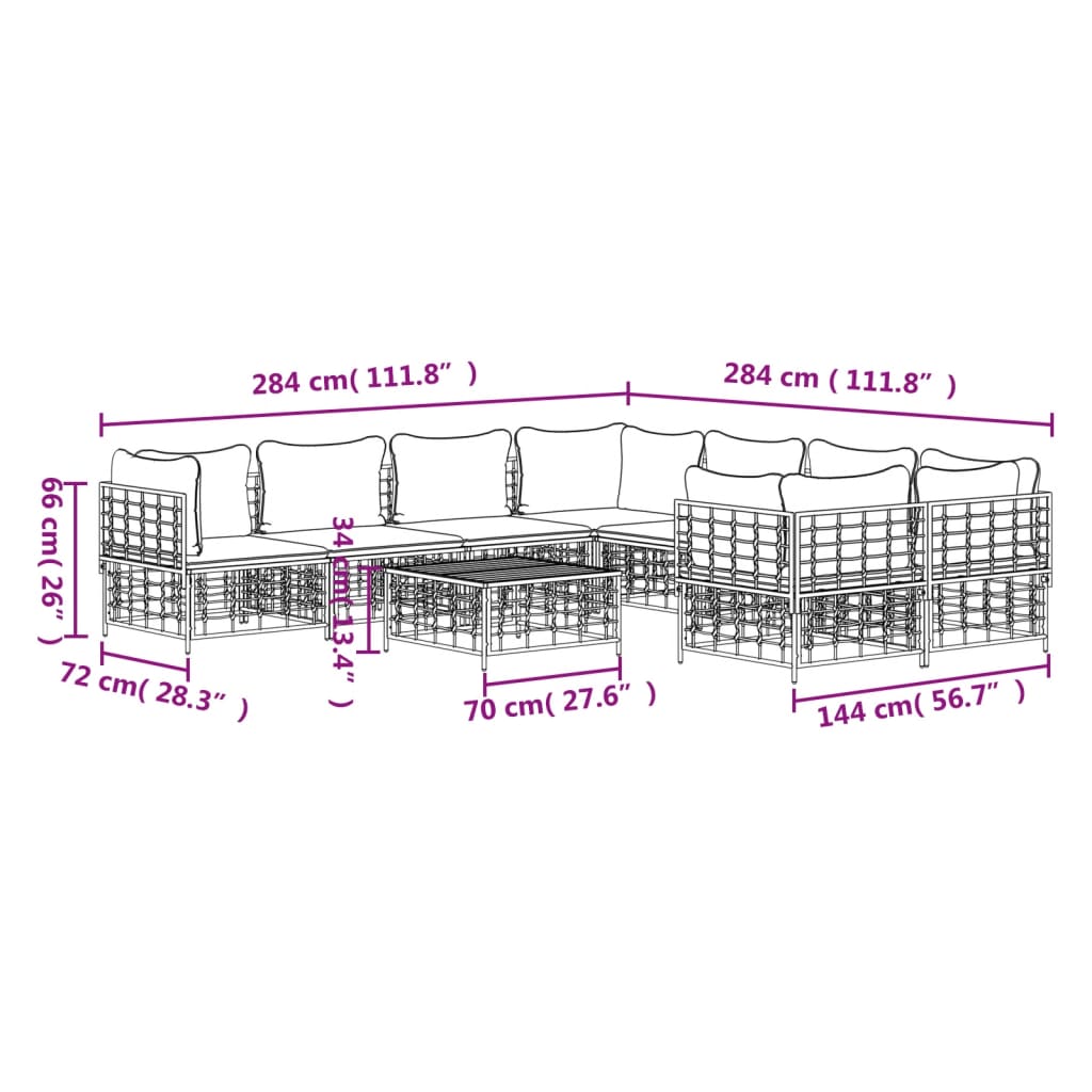 vidaXL Salon de jardin 9 pcs avec coussins anthracite résine tressée