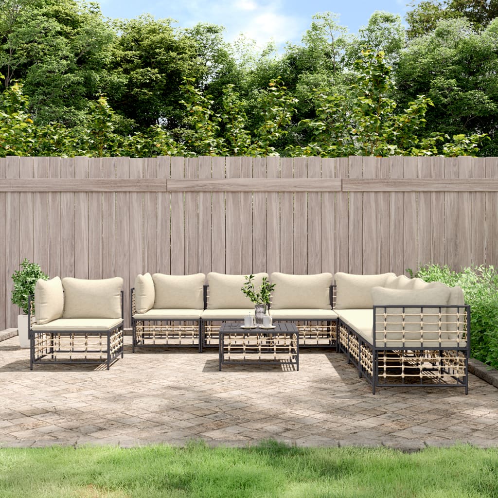 vidaXL Salon de jardin 9 pcs avec coussins anthracite résine tressée