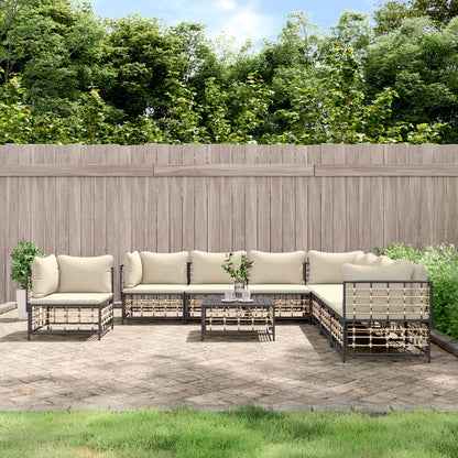 vidaXL Salon de jardin 9 pcs avec coussins anthracite résine tressée