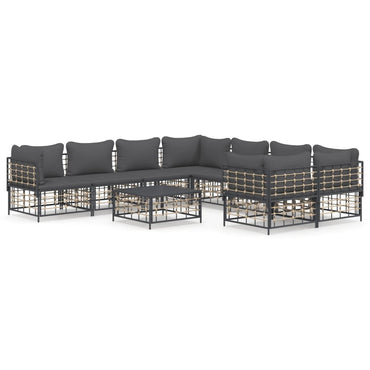 vidaXL Salon de jardin 9 pcs avec coussins anthracite résine tressée