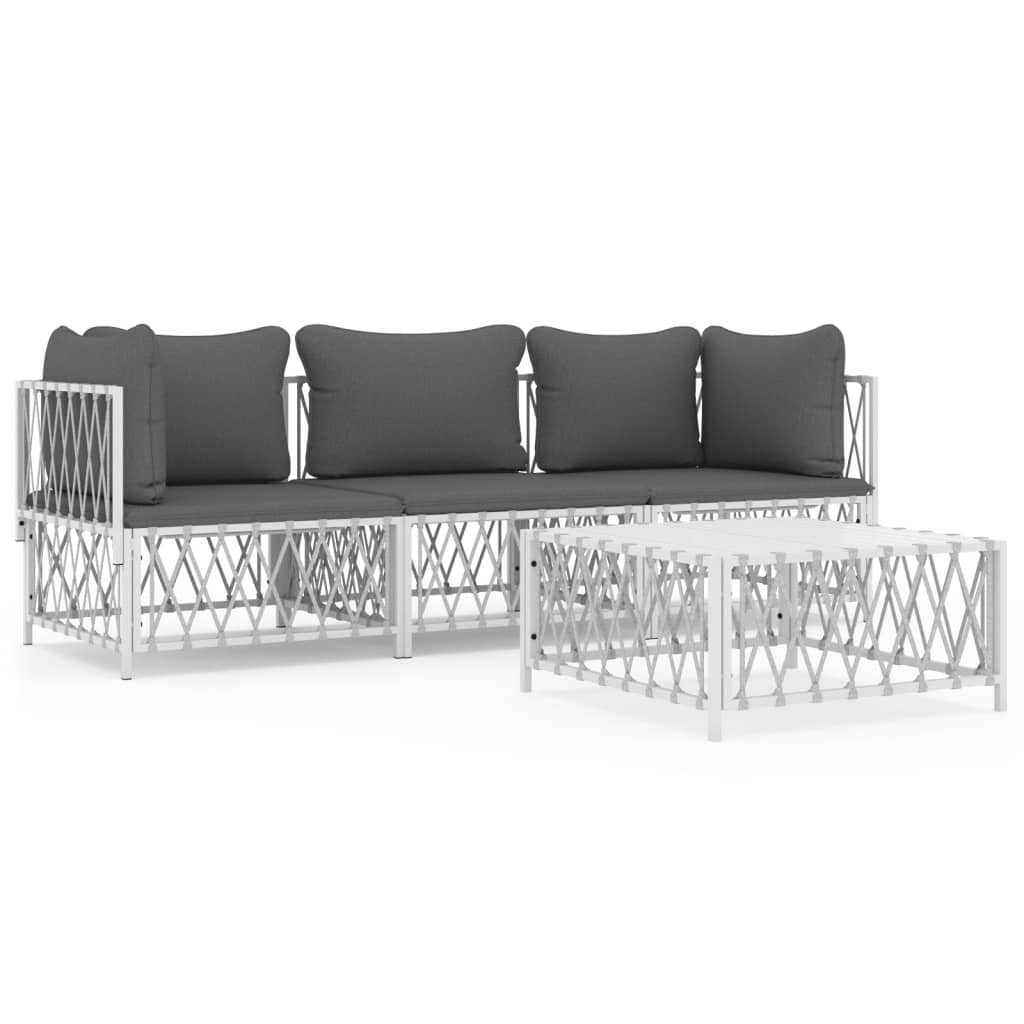 vidaXL Ensemble de mobilier de jardin 4 pcs avec coussins Blanc Acier