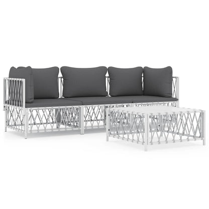 vidaXL Ensemble de mobilier de jardin 4 pcs avec coussins Blanc Acier