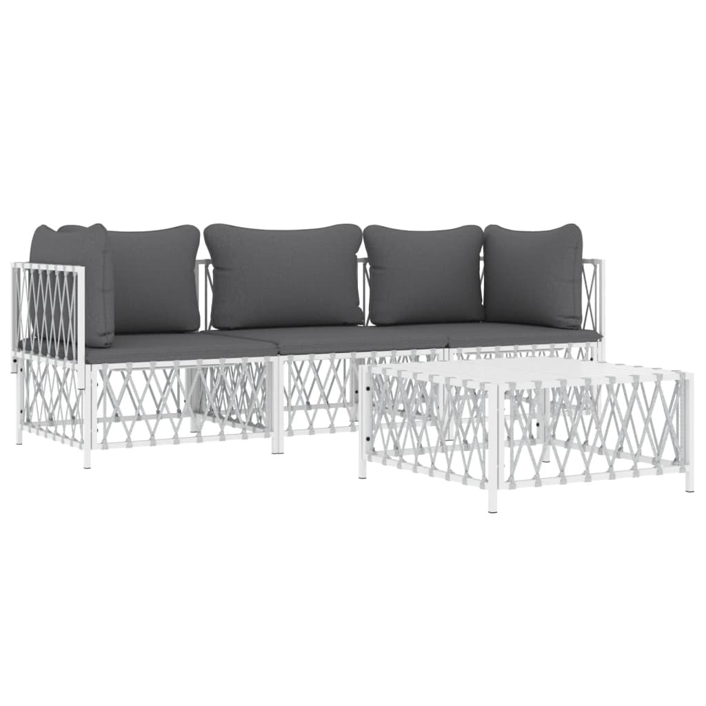 vidaXL Ensemble de mobilier de jardin 4 pcs avec coussins Blanc Acier