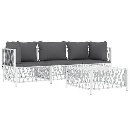 vidaXL Ensemble de mobilier de jardin 4 pcs avec coussins Blanc Acier