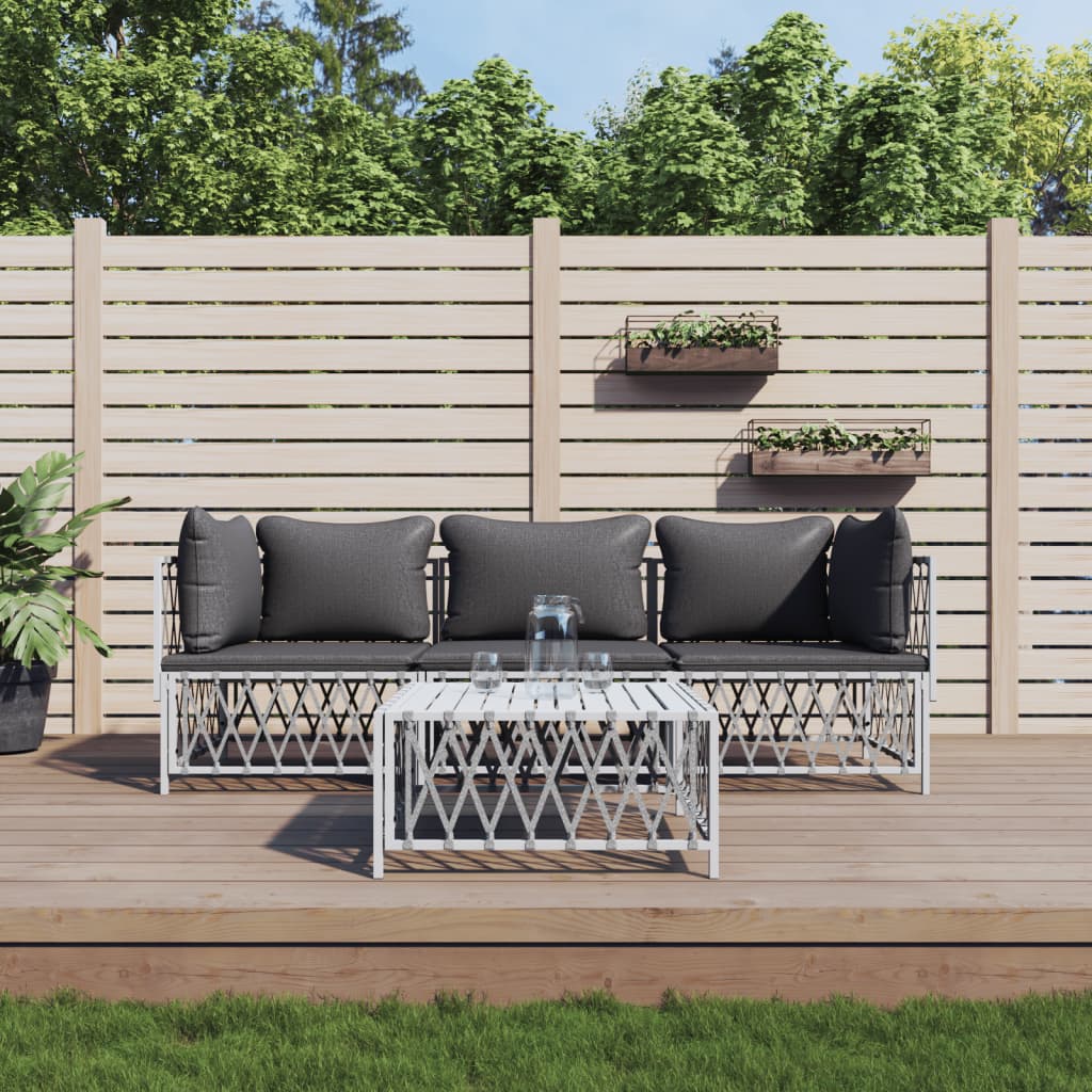 vidaXL Ensemble de mobilier de jardin 4 pcs avec coussins Blanc Acier