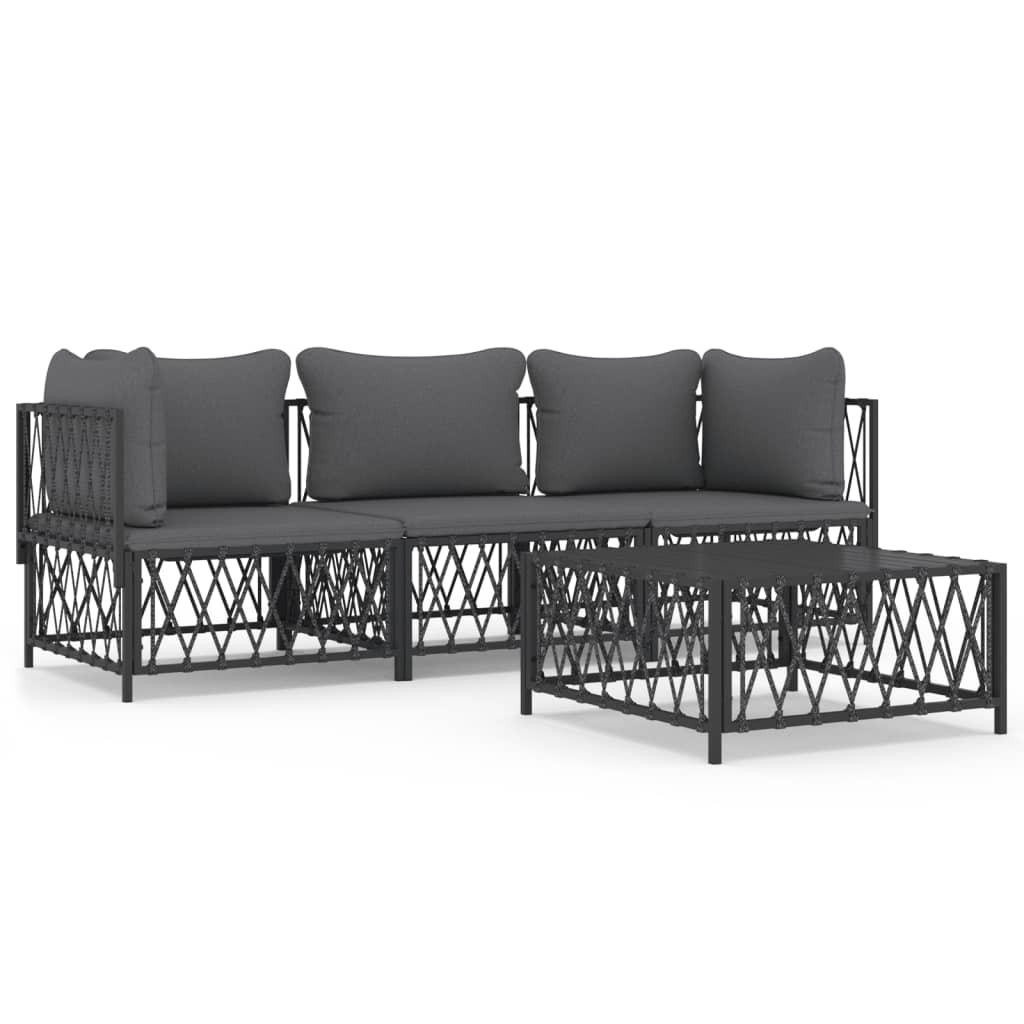 vidaXL Salon de jardin 4 pcs avec coussins anthracite acier